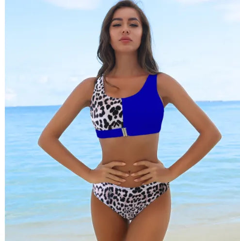 Asymmetrical Color-Block Bikini Set