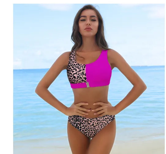 Asymmetrical Color-Block Bikini Set