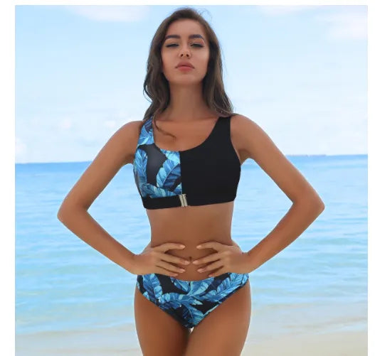 Asymmetrical Color-Block Bikini Set