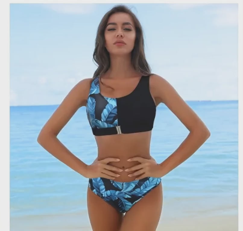 Asymmetrical Color-Block Bikini Set