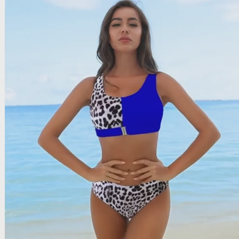 Asymmetrical Color-Block Bikini Set