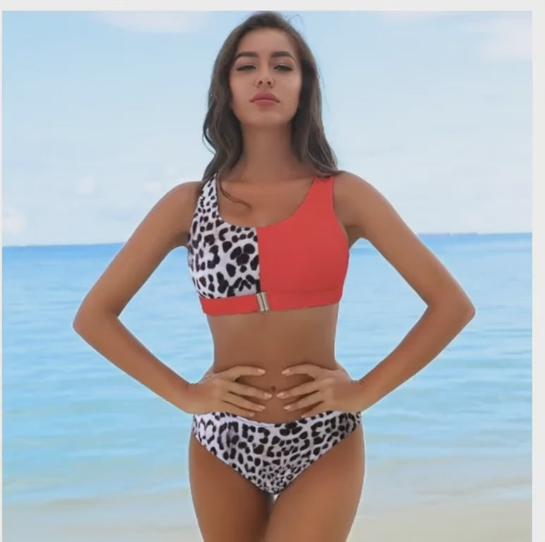 Asymmetrical Color-Block Bikini Set
